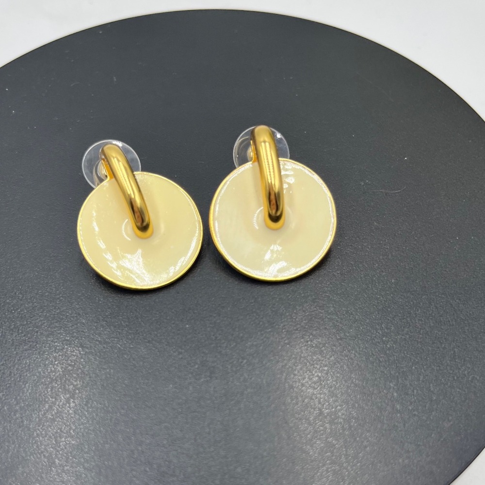 J. Crew Gold Tone Hoop Cream Enamel Disc Pierced Earrings